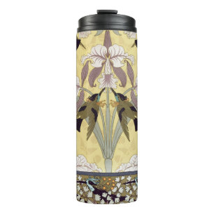 Vintage Hummingbird Orchid Art Nouveau Pattern Thermal Tumbler