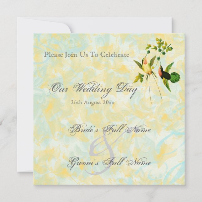 Vintage Hummingbird Wedding Invitations (Front)