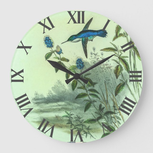 Vintage Hummingbirds by John Gould Large Clock (Front)
