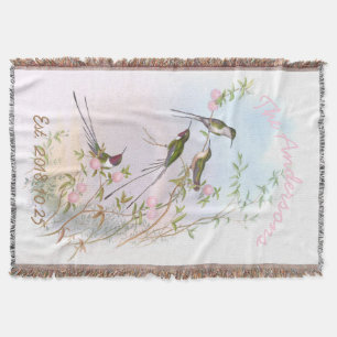 Vintage Hummingbirds Floral Custom Wedding Gift Throw Blanket