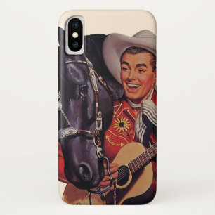 Vintage Humour, Cowboy Singing Music to his Horse iPhone X Case