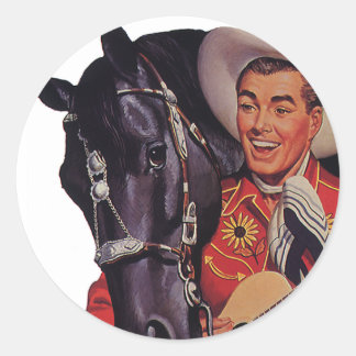Vintage Humour, Cowboy Singing Music to his Horse Classic Round Sticker