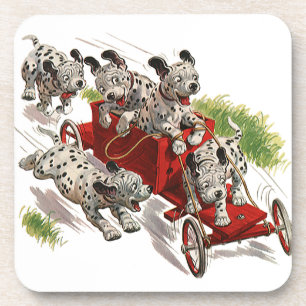 Vintage Humour Cute Dalmatian Puppy Dogs Fire Coaster