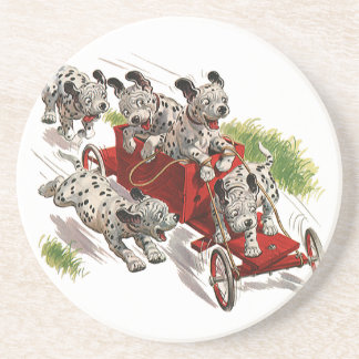 Vintage Humour Cute Dalmatian Puppy Dogs Fire Coaster