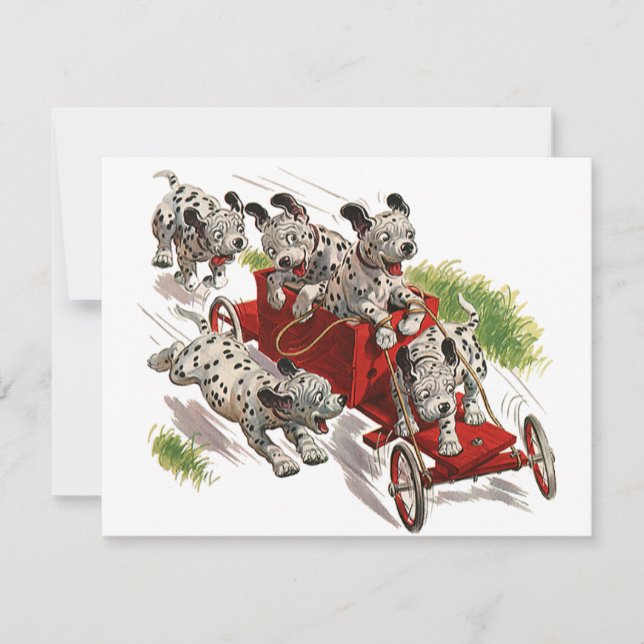 Vintage Humour Cute Dalmatian Puppy Dogs Fire Truc (Front)