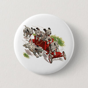 Vintage Humour Cute Dalmatian Puppy Dogs Fire Truc 6 Cm Round Badge