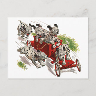 Vintage Humour Cute Dalmatian Puppy Dogs Fire Truc Postcard