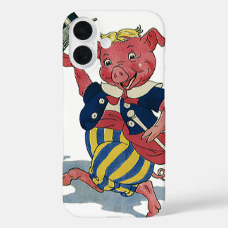 Vintage Humour, Cute Happy Dancing Pig Dances iPhone 16 Case