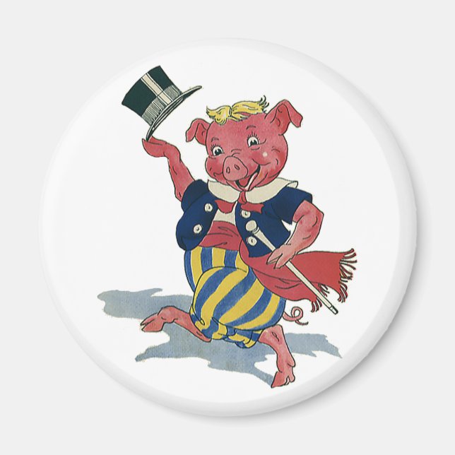Vintage Humour, Cute Happy Dancing Pig Dances Magnet (Front)