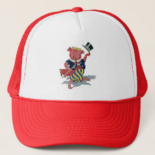Vintage Humour, Cute Happy Dancing Pig Dances Trucker Hat