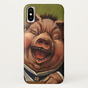 Vintage Humour, Funny Victorian Pig Laughing iPhone X Case