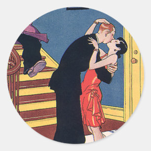 Vintage Humour, Love and Romance, Late Night Kiss Classic Round Sticker