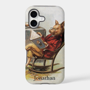 Vintage Humour, Pig in Rocking Chair Reading a Boo