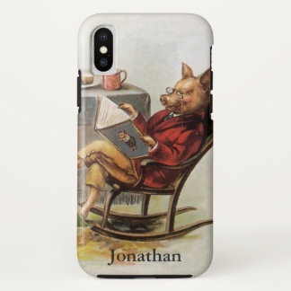 Vintage Humour, Pig in Rocking Chair Reading a Boo Case-Mate iPhone Case