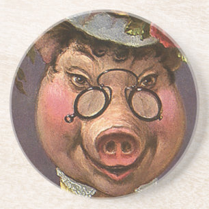 Vintage Humour, Silly and Funny Victorian Lady Pig Coaster