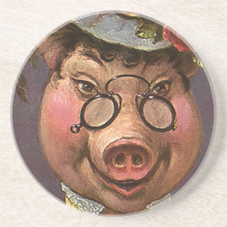 Vintage Humour, Silly and Funny Victorian Lady Pig Coaster