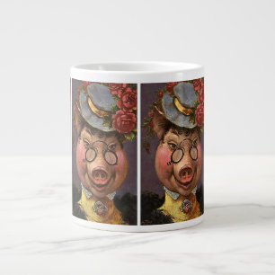 Vintage Humour, Silly and Funny Victorian Lady Pig Large Coffee Mug
