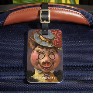 Vintage Humour, Silly and Funny Victorian Lady Pig Luggage Tag