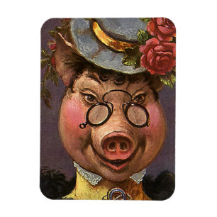 Vintage Humour, Silly and Funny Victorian Lady Pig Magnet