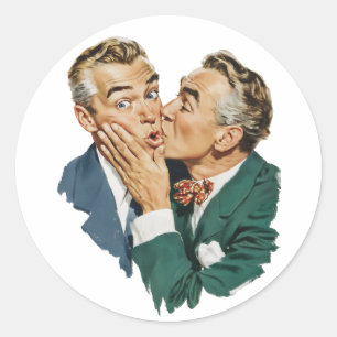 Vintage Humour Surprise Kiss Scene Classic Round Sticker