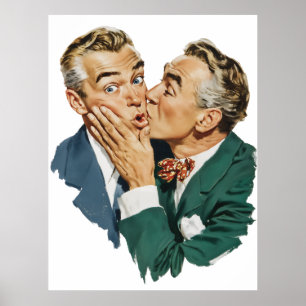 Vintage Humour Surprise Kiss Scene Poster