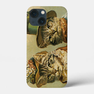 Vintage Humour, Victorian Bride Groom Cats in Hats iPhone 13 Mini Case