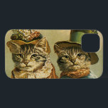 Vintage Humour, Victorian Bride Groom Cats in Hats iPhone 13 Case<br><div class="desc">Vintage illustration funny humour image featuring Victorian tabby cats wearing hats. A love and romance pet wedding design with a cat bride and groom. The bride is wearing an elegant floral flower hat and the groom cat is wearing a fancy formal top hat.</div>