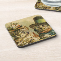Vintage Humour, Victorian Bride Groom Cats in Hats