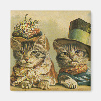Vintage Humour, Victorian Bride Groom Cats in Hats