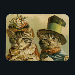 Vintage Humour, Victorian Bride Groom Cats in Hats Magnet<br><div class="desc">Vintage illustration funny humour image featuring Victorian tabby cats wearing hats. A love and romance pet wedding design with a cat bride and groom. The bride is wearing an elegant floral flower hat and the groom cat is wearing a fancy formal top hat.</div>