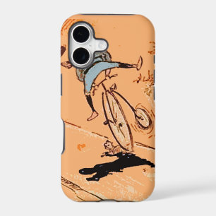 Vintage Humourous Man Bicycle Ride Fall Cat Orange