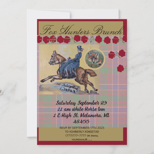 vintage hunt woman on horse galloping  invitation (Front)