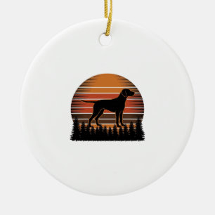 Vintage Hunting Dog Sunset Forest Vector Design_1 Ceramic Tree Decoration