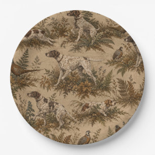 Vintage Hunting Dogs & Game Birds Pattern Paper Plate