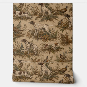 Vintage Hunting Dogs & Game Birds Pattern Wallpaper