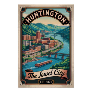 Vintage Huntington West Virginia Retro Travel Poster