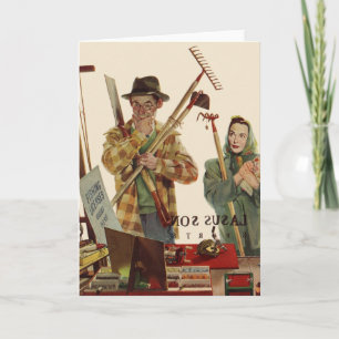 Vintage Husband and Wife with Gardening Tools Card