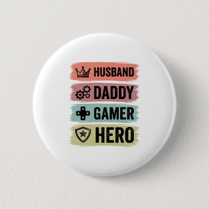 Vintage Husband Daddy Gamer Hero Geometric T-Shirt 6 Cm Round Badge
