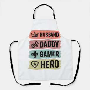 Vintage Husband Daddy Gamer Hero Geometric T-Shirt Apron