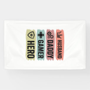 Vintage Husband Daddy Gamer Hero Geometric T-Shirt Banner