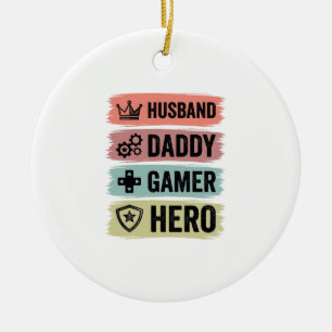 Vintage Husband Daddy Gamer Hero Geometric T-Shirt Ceramic Tree Decoration