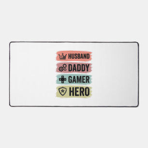 Vintage Husband Daddy Gamer Hero Geometric T-Shirt Desk Mat