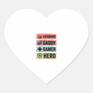 Vintage Husband Daddy Gamer Hero Geometric T-Shirt Heart Sticker