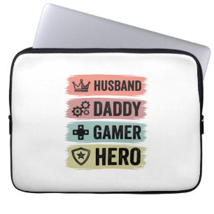 Vintage Husband Daddy Gamer Hero Geometric T-Shirt Laptop Sleeve