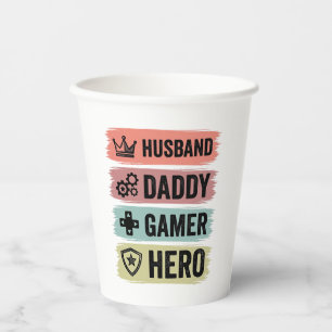 Vintage Husband Daddy Gamer Hero Geometric T-Shirt Paper Cups