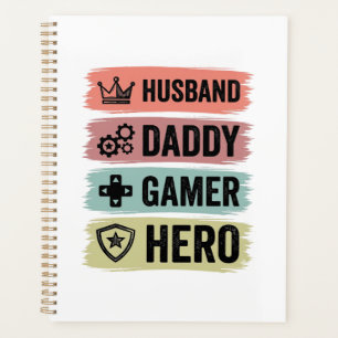 Vintage Husband Daddy Gamer Hero Geometric T-Shirt Planner