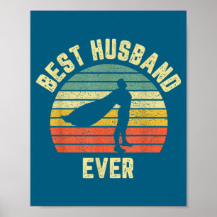 Vintage Husband Ever Superhero Fun Illustration Poster