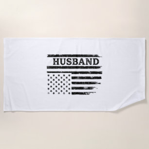Vintage Husband Patriotic Flag Shirt Design_1 Beach Towel