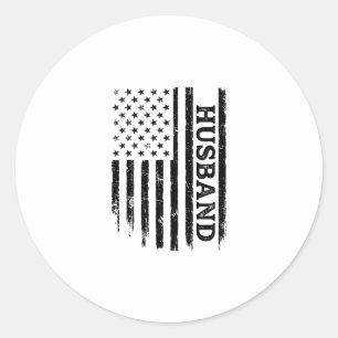 Vintage Husband Patriotic Flag Shirt Design_1 Classic Round Sticker