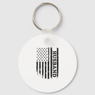 Vintage Husband Patriotic Flag Shirt Design_1 Key Ring